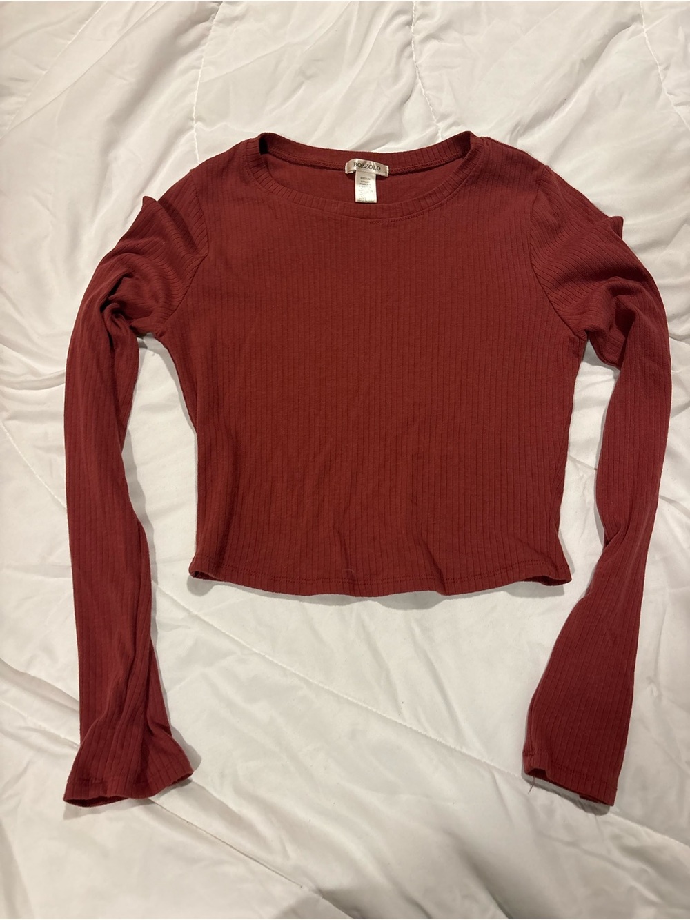 Bozzolo Brick Red Ribbed Long-Sleeve Crop Top size medium